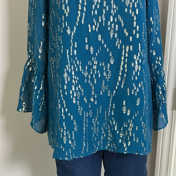 Lilly Pulitzer Matilda Top Fish Gold Clip Chiffon Silk Inky Tidal Blouse Sz M - Picture 5 of 11